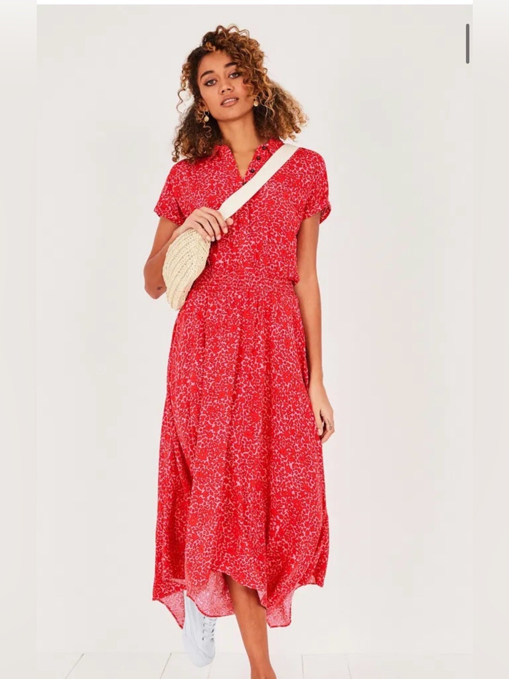 Hush Kensington Star Dress Red & White UK 10 Midi Shirt